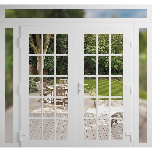 Vdomdoors Front Exterior Prehung Metal-Plastic Double Doors Clear Glass / MANUX 8151 White Silk / Office Comm MANUX8151DEXD-WS-W16+72+16xH80+14-LH-I - main
