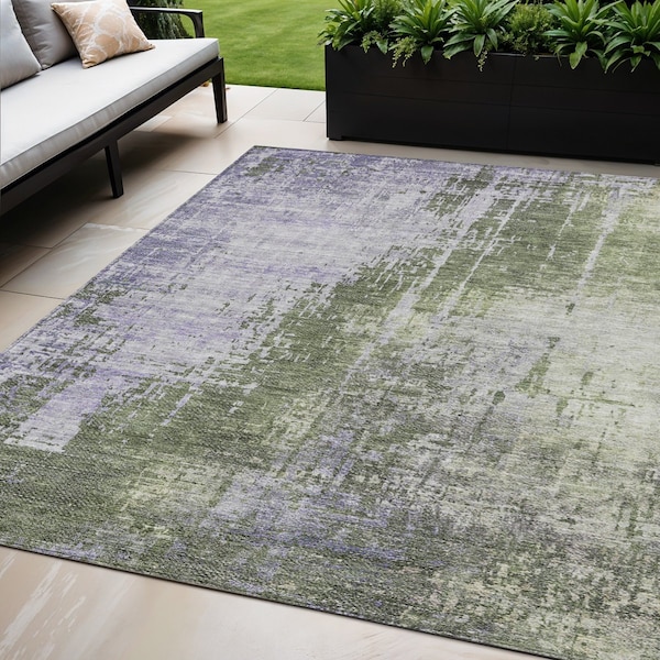 Homeroots 5' X 8' Olive Green And Purple Abstract Washable Indoor Outdoor Area Rug 587249 - main