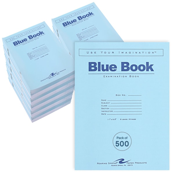 Roaring Spring Case of Recycled Exam Blue Books, 8.5"x11", 8 Sheets/16 Pages, Wide Ruled with Margin, PK500 77609CS - main