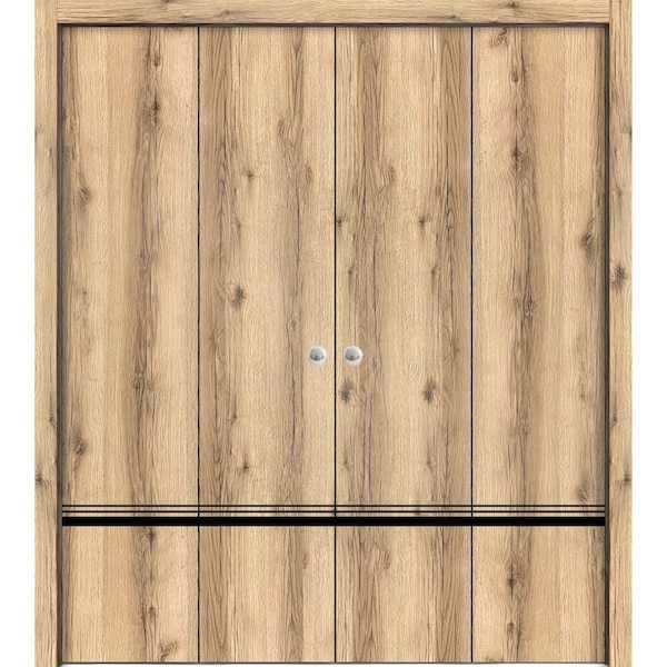 Sartodoors Sliding Closet Double Bi-fold Doors, Planum 0012 Oak and Aluminum Strips, Sturdy Tracks Moldings Tr PLANUM0012DBF-DUB-72 x 80 (4* 18x80) - main