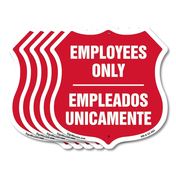 Signmission Bilingual Employees Only Shield Sign Emp, 12 inch X 12 inch, Aluminum Metal Sign, 5PK SHI-A-5Pack-12-364 - main