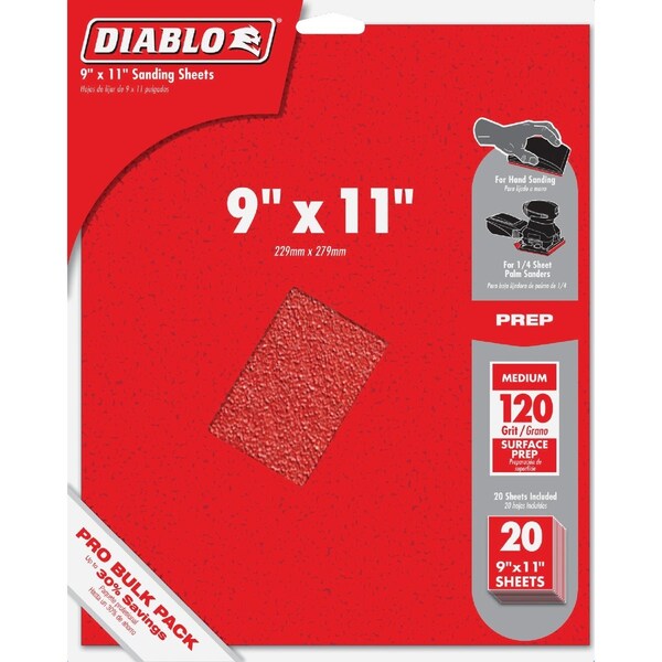 Diablo 9'' x 11'' 120 Grit Micro Fine Sandpaper, 20PK DCS911120S20G - main