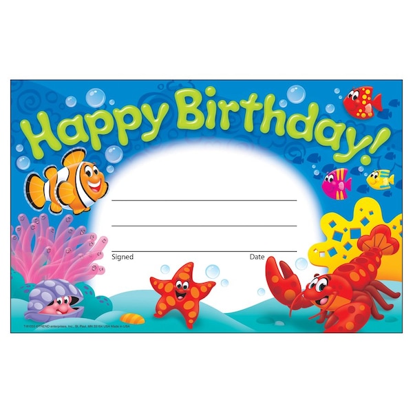 Trend Enterprises Happy Birthday Sea Buddies™ Recognition Awards, PK180 T81055 - main