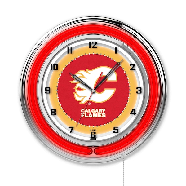 Holland Bar Stool Co Calgary Flames Double Neon 19" Clock, NHL Clk19CalFla - main