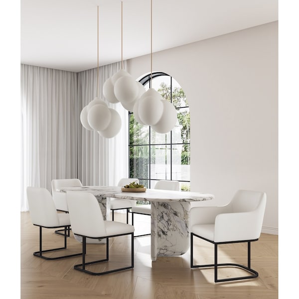 Manhattan Comfort Modern Serena Dining Set Upholstered in Leatherette with Steel Legs in Cream, 6PK 6-DC056-CR - main
