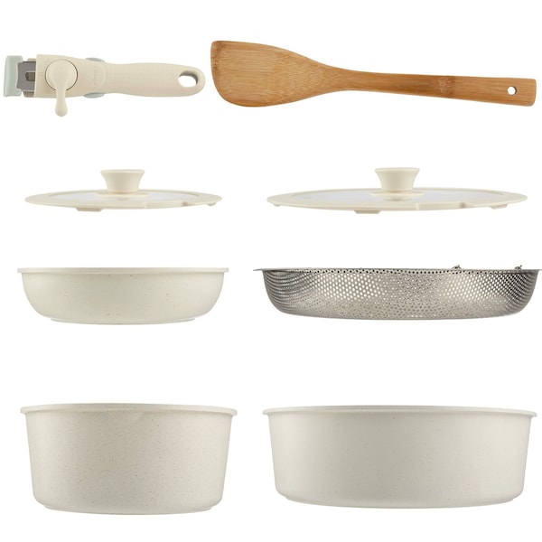 Home-Complete 8-Piece Pots and Pans Set Nonstick Cookware Set w/ Detachable Handle, Lids, Spatula, and Steam Pan KIT-PAN-1 - main