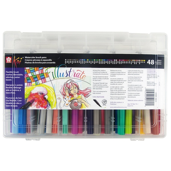 Sakura Koi Watercolor Brush Pens, Assorted Colors, 48-Piece Set with Reusable Storage Case XBR-48SA - main