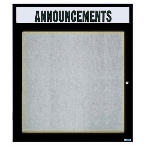Aarco Illuminated Outdoor Enclosed Bulletin Board w/ Al Frame Header, Powder Coated Black, 36''Hx30''W ODCC3630RHIBK - main