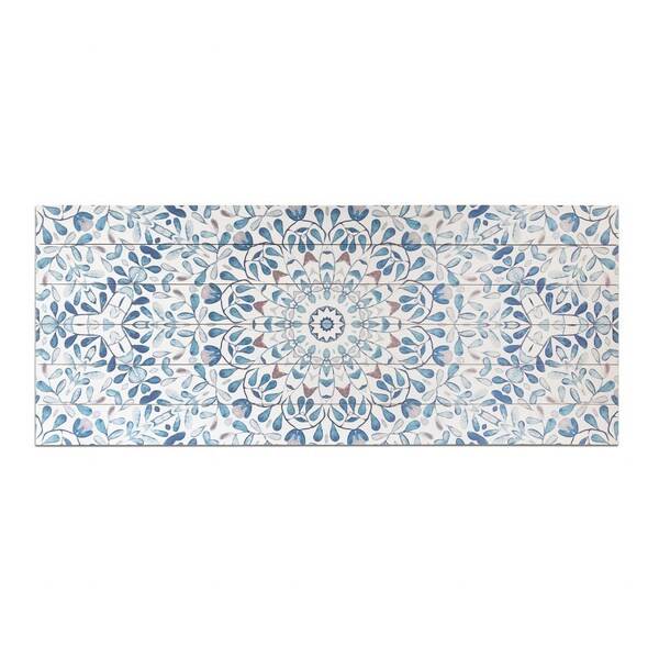 Homeroots 19" X 45" Shades of Blue Ornate Floral Medallion Wood Plank Wall Art 401711 - main