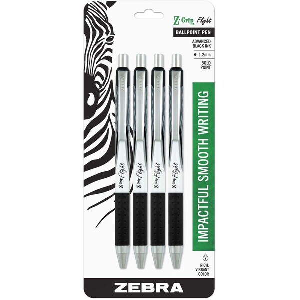 Zebra Pen Z-Grip Flight Retractable Ballpoint 1.2mm Black 4PK 21914 - main