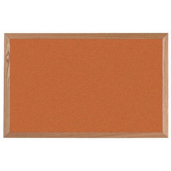 Aarco VIC Cork Bulletin Board, Red Oak Frame, Clear Lacquer Finish, Tangerine Zest 24''Hx36''W OW2436211 - main