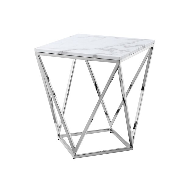 Homeroots 22" Silver Metallic And White Stone Square End Table 543887 - main