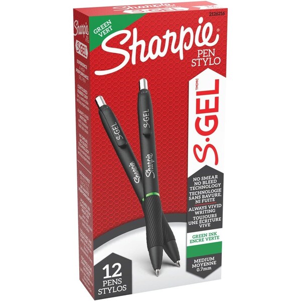 Sharpie S-GEL RETRACTABLE GEL PEN, MEDIUM 0.7 MM, GREEN INK, GREEN BARREL, DOZEN 2126216 - main
