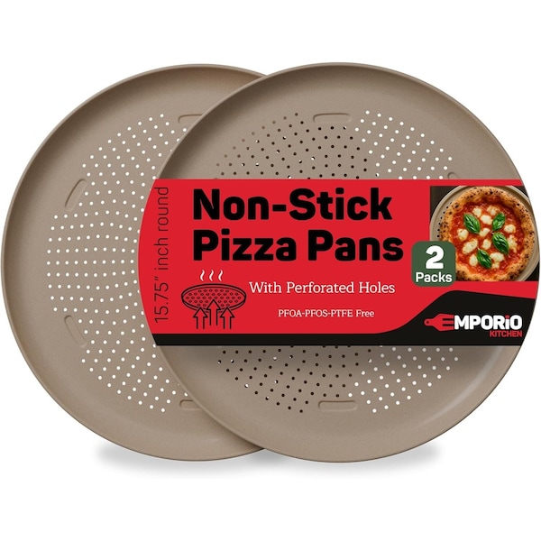 Emporio Kitchen Non-Stick Pizza Pan, 16in Carbon Steel, Perforated, White Marble Coating, Oven Safe, 2PK EMPPIZ0235 - main