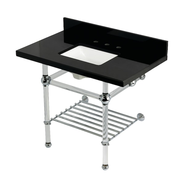 Kingston Brass 36-Inch Black Granite Console Sink with Acrylic Legs and Shelf, 8-Inch, 3-Hole KVPK3630KASQB1 - main