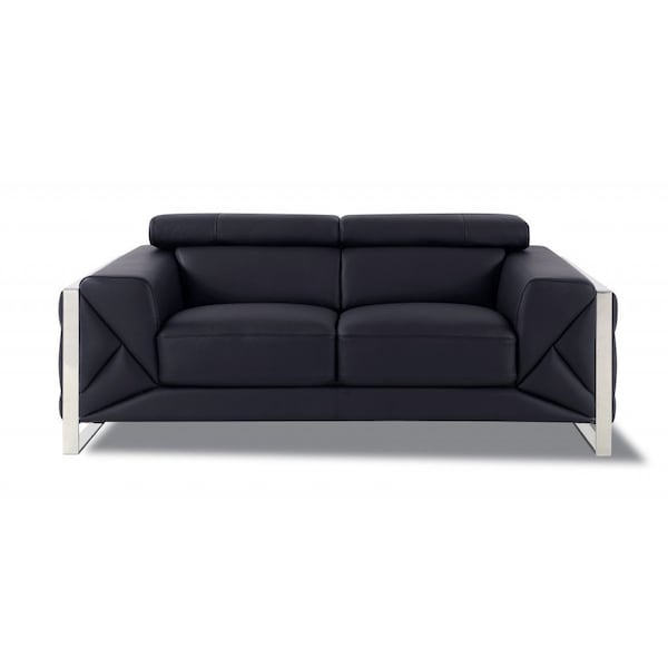 Homeroots 75in Black And Silver Italian Leather Loveseat 477560 - main