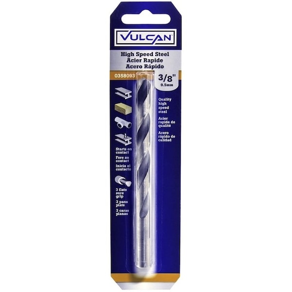 Vulcan Jobber Drill Bit, 3/8 in Dia, 5 in OAL, 3-Flat Shank 232211OR - main