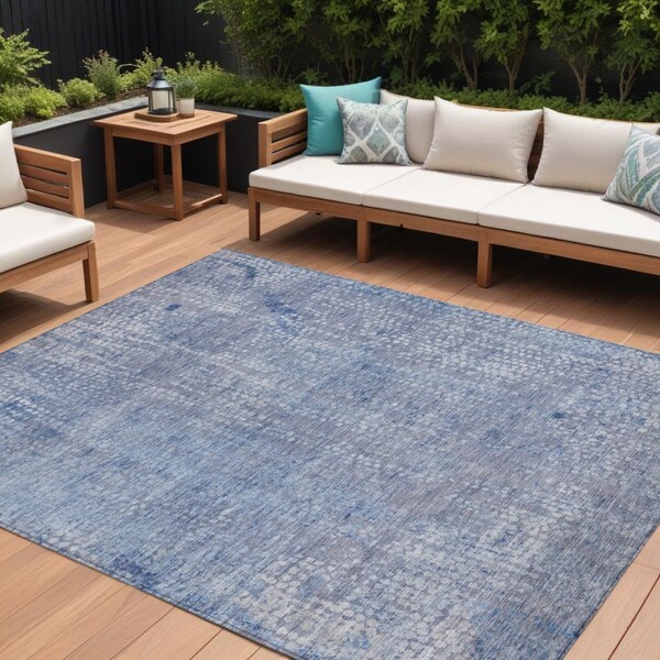 Homeroots 9' X 12' Blue And Ivory Abstract Washable Indoor Outdoor Area Rug 631063 - main
