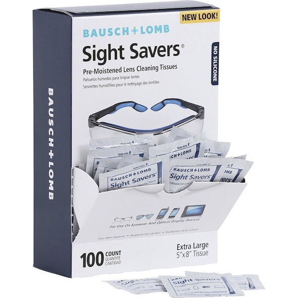 Bausch + Lomb Pre-Moistened Lens Cleaning Tissues, Sight Savers, Anti-Static, Individually Wrapped, 100PK 8574GM - main