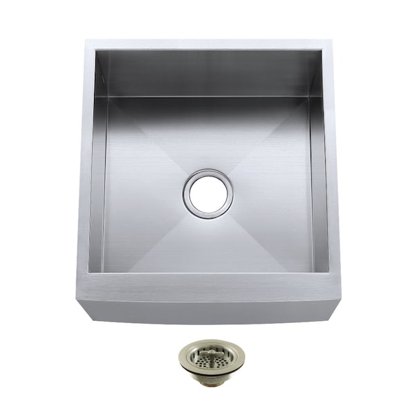 Kingston Brass 21" Stainless Steel Single Bowl Farmhouse Sink w/ Strainer, Brushed Stainless Steel/Brushed Nickel KUF212110BN8 - main
