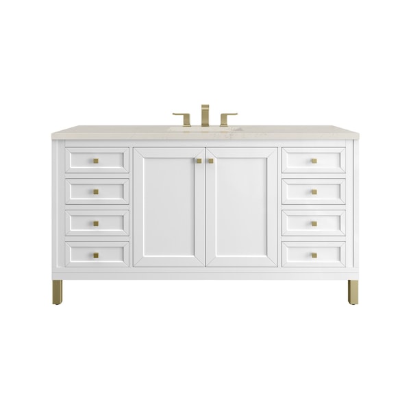 James Martin Vanities Chicago 60" Single Vanity, Glossy White, w/ 3 CM Siberian Silestone Top 503-V60S-GW-3SFR - main