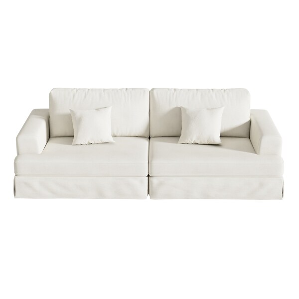 Homeroots 94" White Chenille Modular Stainless Steel Sleeper Sofa With Toss Pillows 706811 - main