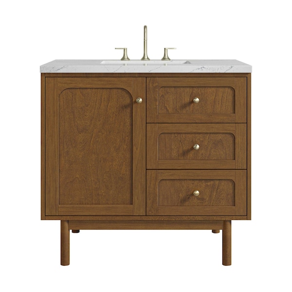 James Martin Vanities Laurent 36" Single Vanity, Honey Oak w/ 3 CM Ethereal Noctis Silestone Top 545-V36-HNO-3ENC - main