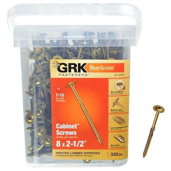 Grk Fasteners Wood Screw, #8, 2-1/2 in, Plain Steel Flange Round Head Torx Drive 110079 - main