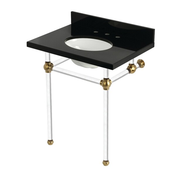 Kingston Brass 30" Black Granite Console Sink with Acrylic Legs, 8-Inch, 3-Hole, Black Granite/Brushed Brass KVPK30KA7 - main