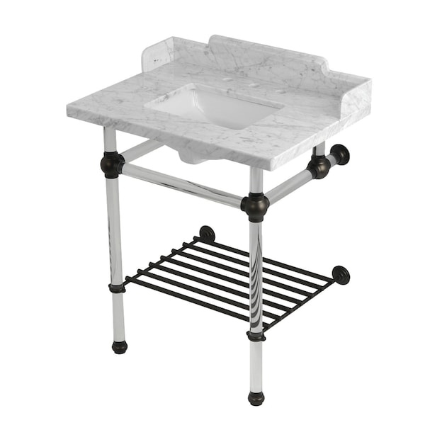 Kingston Brass 30-Inch Carrara Marble Console Sink with Acrylic Legs and Shelf, 8-Inch, 3-Hole LMS30MASQB5 - main