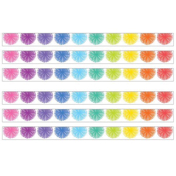 Teacher Created Resources Colorful Poms Scalloped Die-Cut Border Trim, 35 Feet Per Pack, 6PK TCR6919 - main