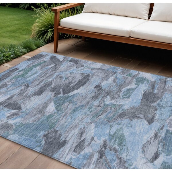 Homeroots 10' X 14' Denim Blue And Blue Abstract Washable Indoor Outdoor Area Rug 609243 - main