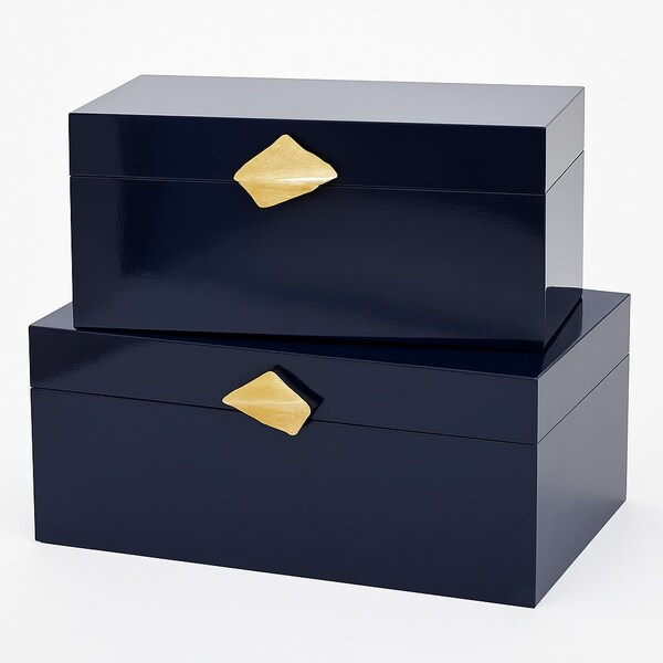 Vintiquewise Set of 2 Decortive Wooden Storage Boxes with Gold Accent for Keys, Jewelry, Makeup, or Extras, Blue QI004862.BK - main