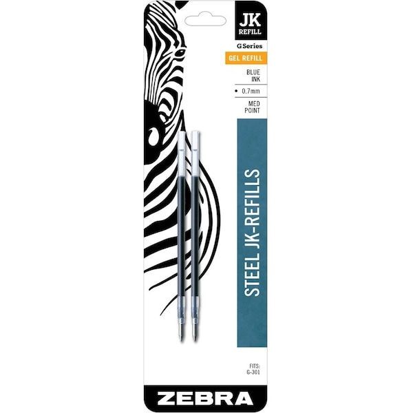 Zebra Pen G301 JK Gel Stainless Steel Pen Refill, Blue, 2PK ZEB88122 - main