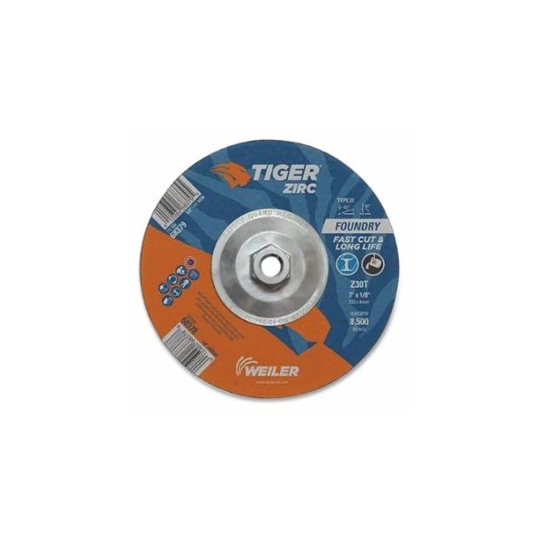 Weiler Tiger Grinding Wheel, Combo, 7 in dia x 1/8 in Thick x 7/8 in Arbor, 30 Grit, Zirconia, 25PK 804-68378 - main