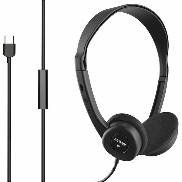 Maxell HP101 FOAM CUP HEADPHONE WITH TYPE-C CONNECTION AND INLINE MIC, 4FT CORD 197326 - main