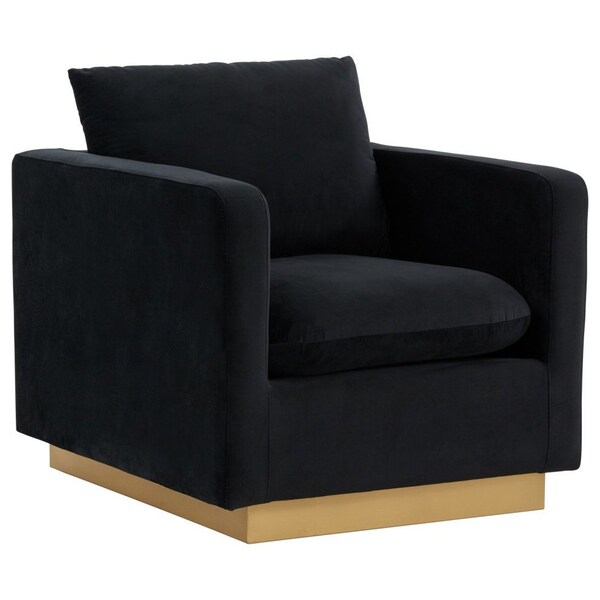 Leisuremod Nervo Velvet Accent Armchair with Gold Frame, Midnight Black NS32BL - main