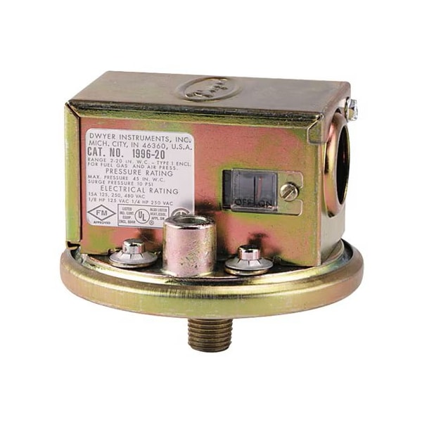 Dwyer Instruments Pressure Switch, Standard, SPDT, 1/4" MNPT, 1/8" FNPT, 1.4 to 5.5 in H2O Range 1996-5 - main