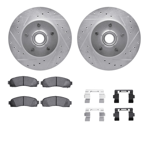 Dynamic Friction Co DFC Brake Rotor - Drilled & Slotted - Silver- Heavy Duty Brake Pad includes Hardware 7412-54030 - main