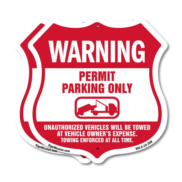 Signmission No Parking Without Permit Shield Sign Wa, 12 inch X 12 inch, Plastic Sign, 2PK SHI-P-2PACK-12-398 - main