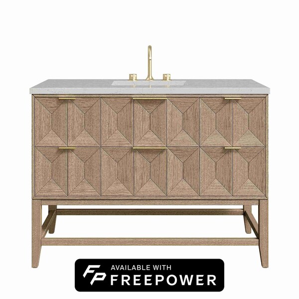 James Martin Vanities Emmeline 48 in. Single Vanity, Pebble Oak w/ 3 CM Eternal Jasmine Pearl Silestone Top D100-V48-PBO-FEJP - main