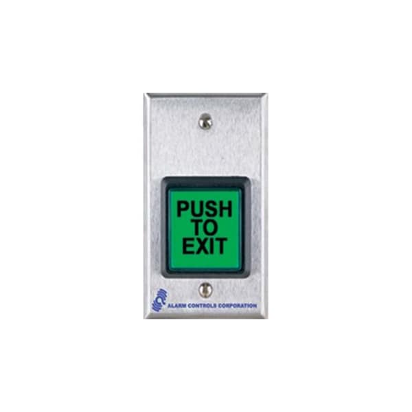 Alarm Controls 2" Green Square Push to Exit Button with Timer and Additional SPDT Momentary Output Satin Stainless TS22T - main