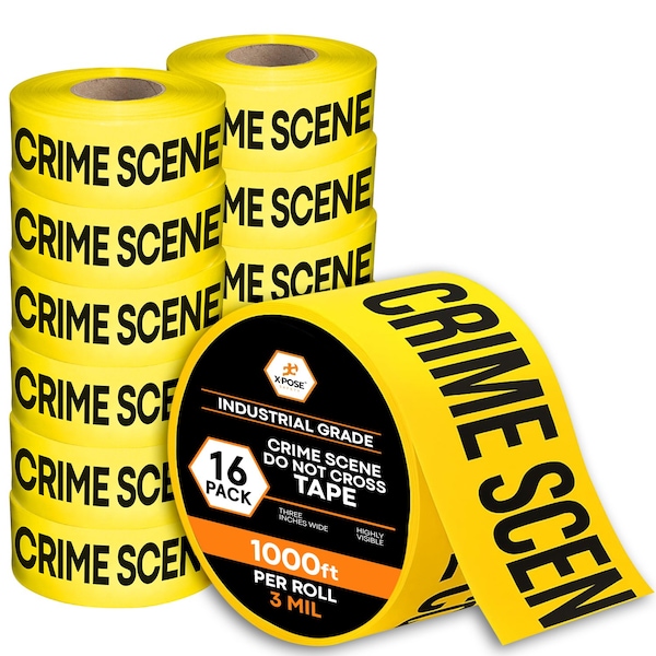 Xpose Safety Crime Scene Do Not Cross Tape Roll, 3 Mil, 3 Inch Wide x 1000 Feet, Yellow w/Black Letters, 16PK PCST-3M-16-X-S - main