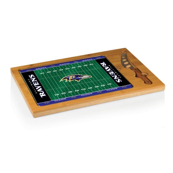 Picnic Time Family Of Brands NFL Baltimore Ravens - Football Field - Icon Glass Top Cutting Board & Knife Set 910-00-505-034-2 - main