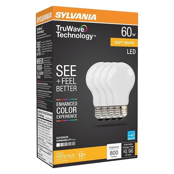 Ledvance Sylvania LED Bulb, General Purpose, A19 Lamp, E26 Lamp Base, Dimmable, Frosted, Soft White Light 40670 - main