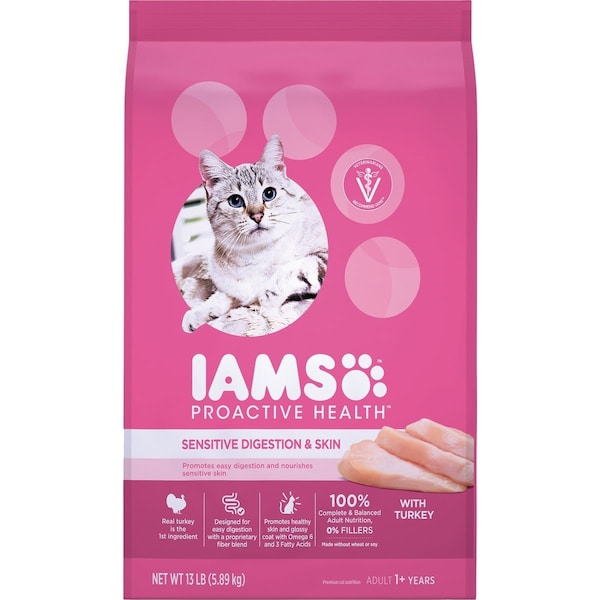 Iams Proactive Health Sensitive Digestion & Skin Formula 13 Lb. Turkey Flavor Adult Dry Cat Food 109133 - main