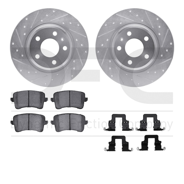 Dynamic Friction Co DFC Rotors-Drilled & Slotted-Silver w/ EURO 5000 Ceramic Brake Pads Incl Hdw 7612-73051 - main