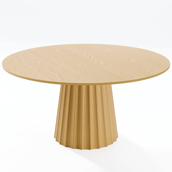 Homeroots 60" Brown Solid Wood Pedestal Base Round Top Dining Table 721026 - main
