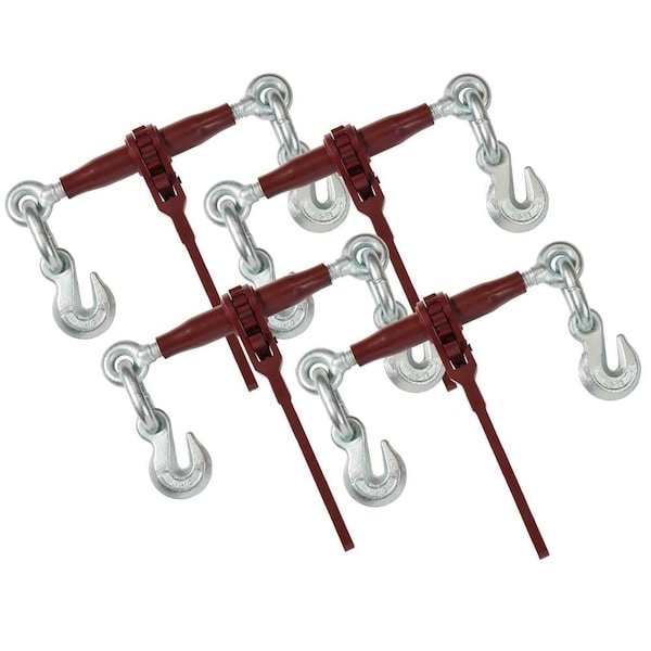 Mytee Products 4 Pk PRO Heavy Duty Chain Binder Ratchet Style 3/8in-1/2in w/ Grab Hooks, 15000 lbs WLL, 4PK CBRS12-PROx4 - main