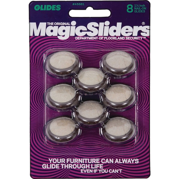 Magic Sliders 1-1/4'' Round Nail-On Chair Carpet Furniture Glide, 8PK 45661 - main